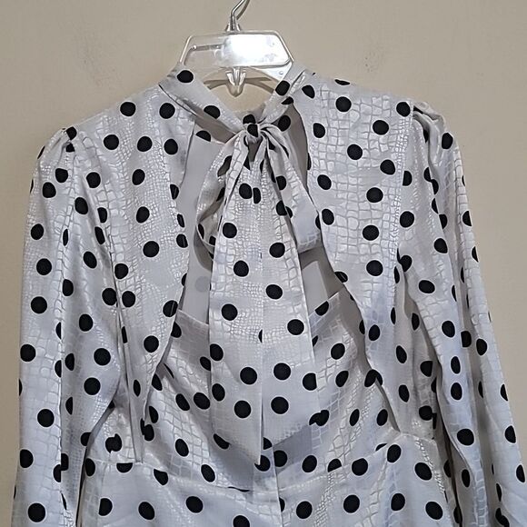 Style Cheat Cream and Black Polka Dot Skater LongSleeve Dress Sz 6 - Picture 7 of 9